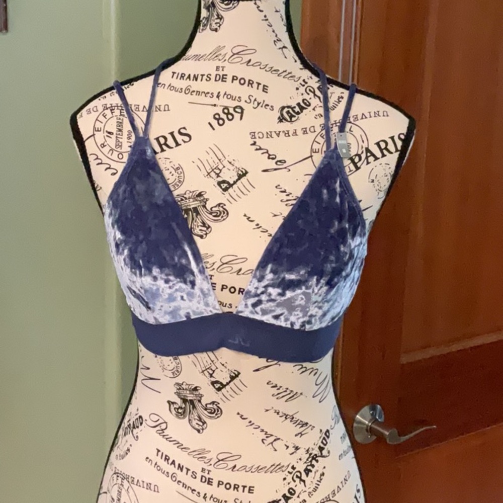 PINK Velvet Bralette in Blue Size M NEW WITH TAG